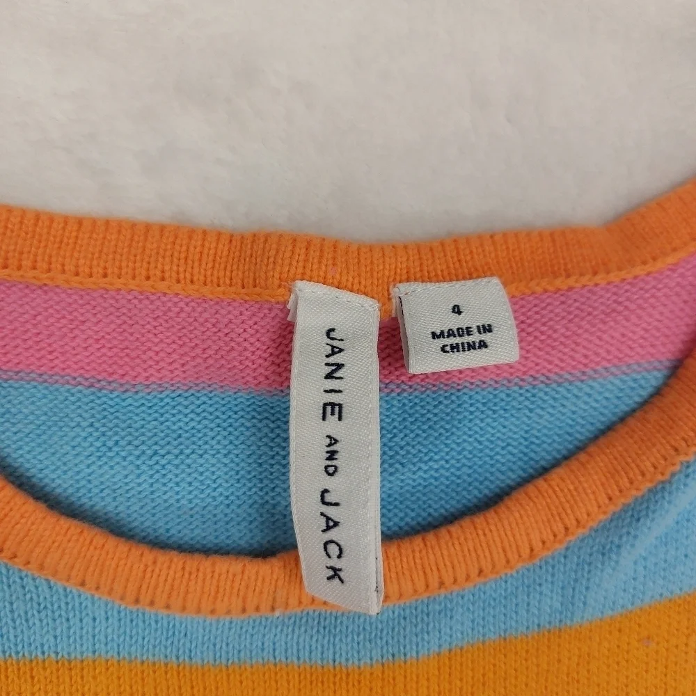 JANIE AND JACK GIRLS ORANGE MULTICOLORED RAINBOW STRIPED KNIT SLEEVELESS DRESS 4